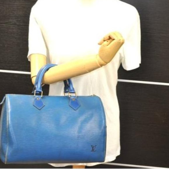 SALE! Vintage Louis Vuitton Epi Speedy 30 Blue Leather Gold Satchel Boston Bag - Picture 2 of 16